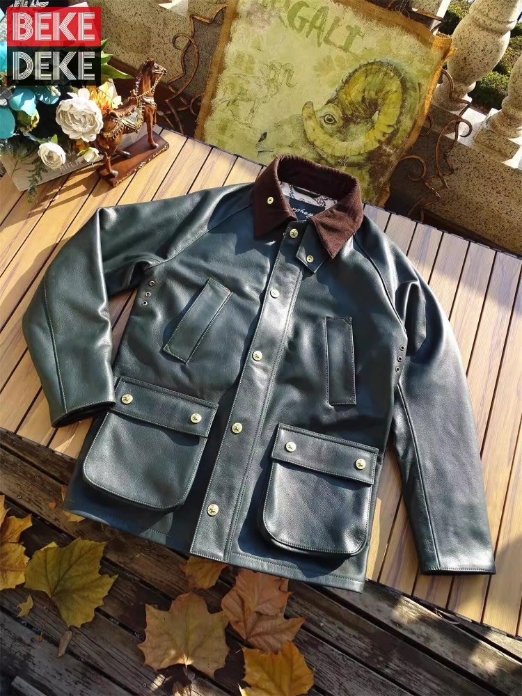 Leather Work Jacket - Mens Genuine Cow Leather Jacket Hunting