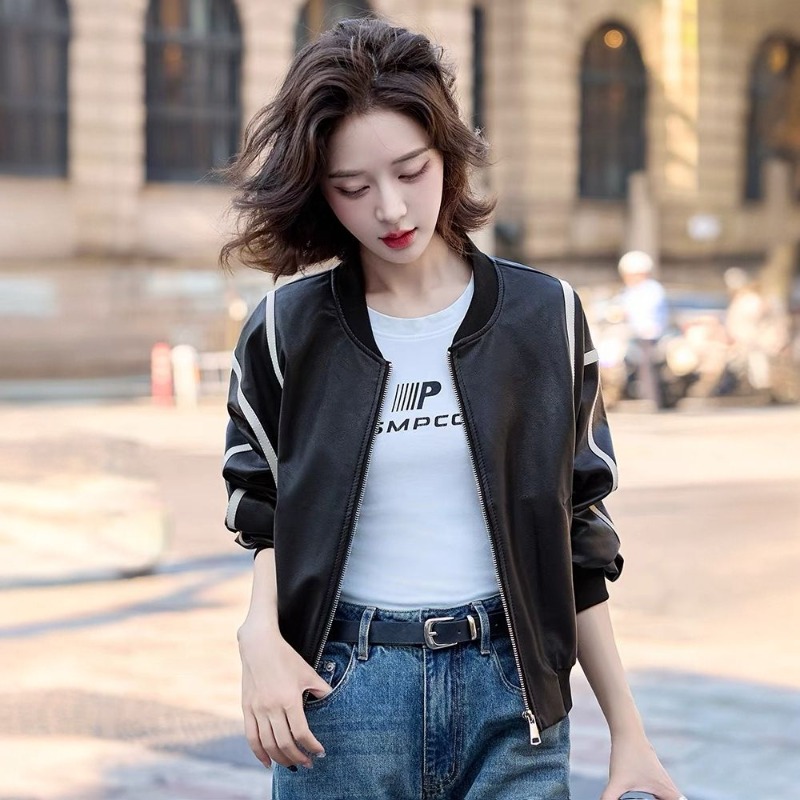 Leather Work Jacket - ​2025 Women's Short Leather Baseball Coat