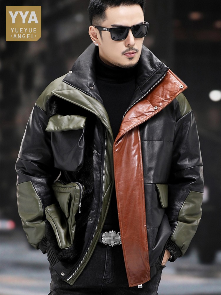 Leather Work Jacket - Big Pockets Work Down Jacket Men
