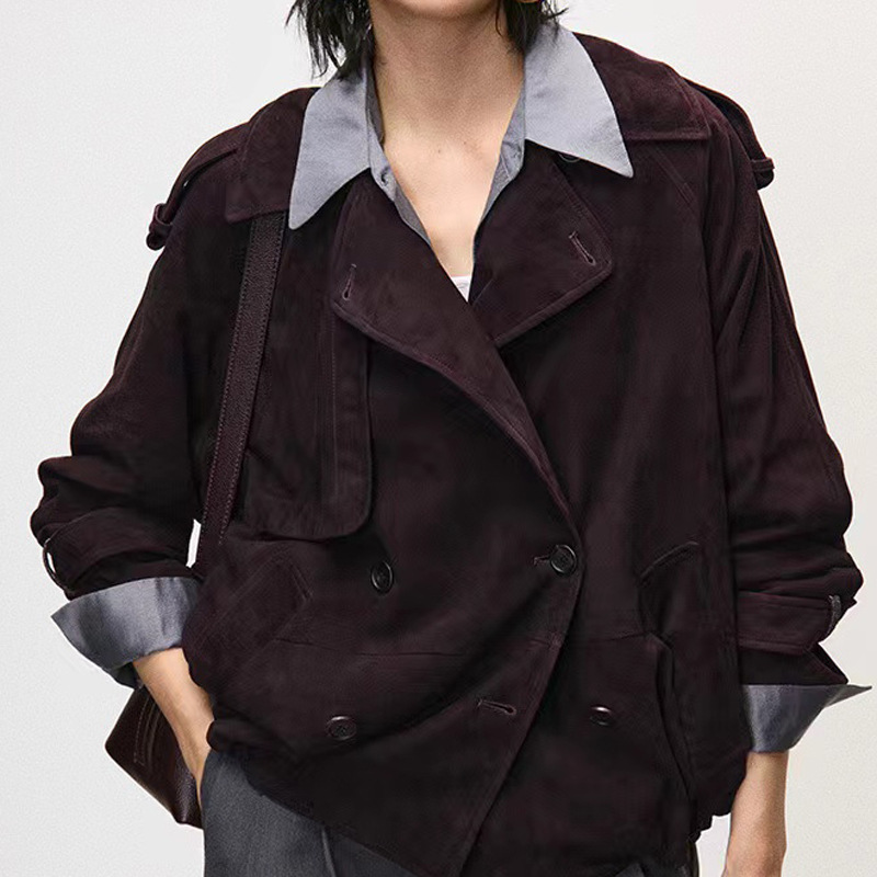 Leather Work Jacket - Real Suede Jacket Autumn Women Sheepskin
