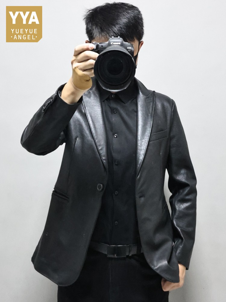 Slim Fit Solid Color Men Offic - Leather Work Jacket avaliação e preço