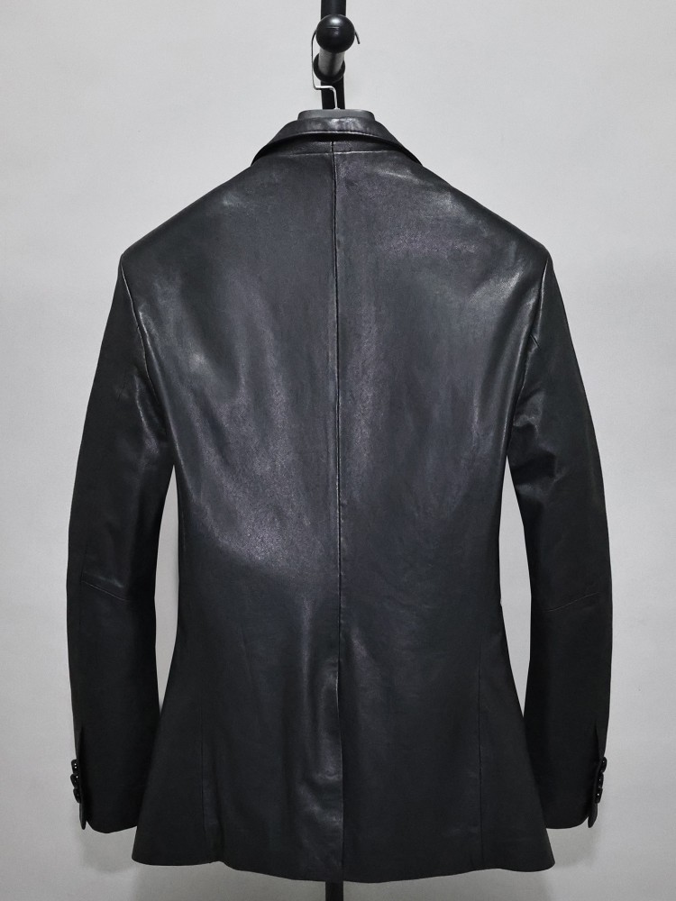 Slim Fit Solid Color Men Offic - Leather Work Jacket avaliação e preço