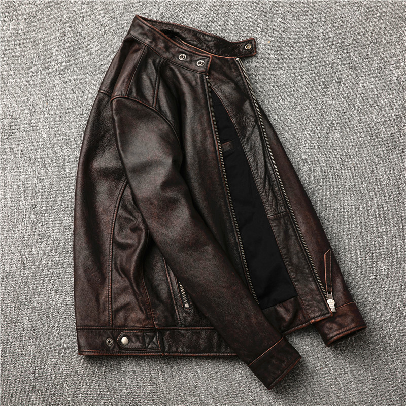 Ami Khaki Men's Distressed Lea - Leather Work Jacket avaliação e preço