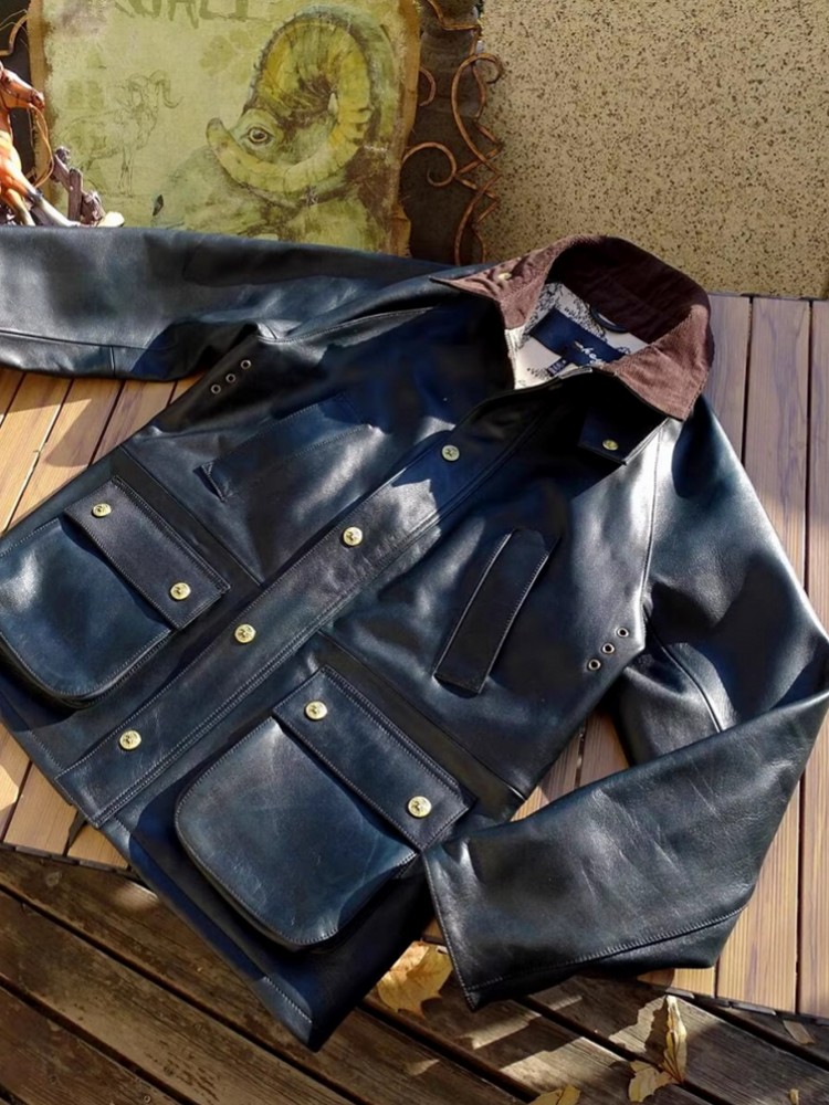 Mens Genuine Cow Leather Jacke - Leather Work Jacket avaliação e preço