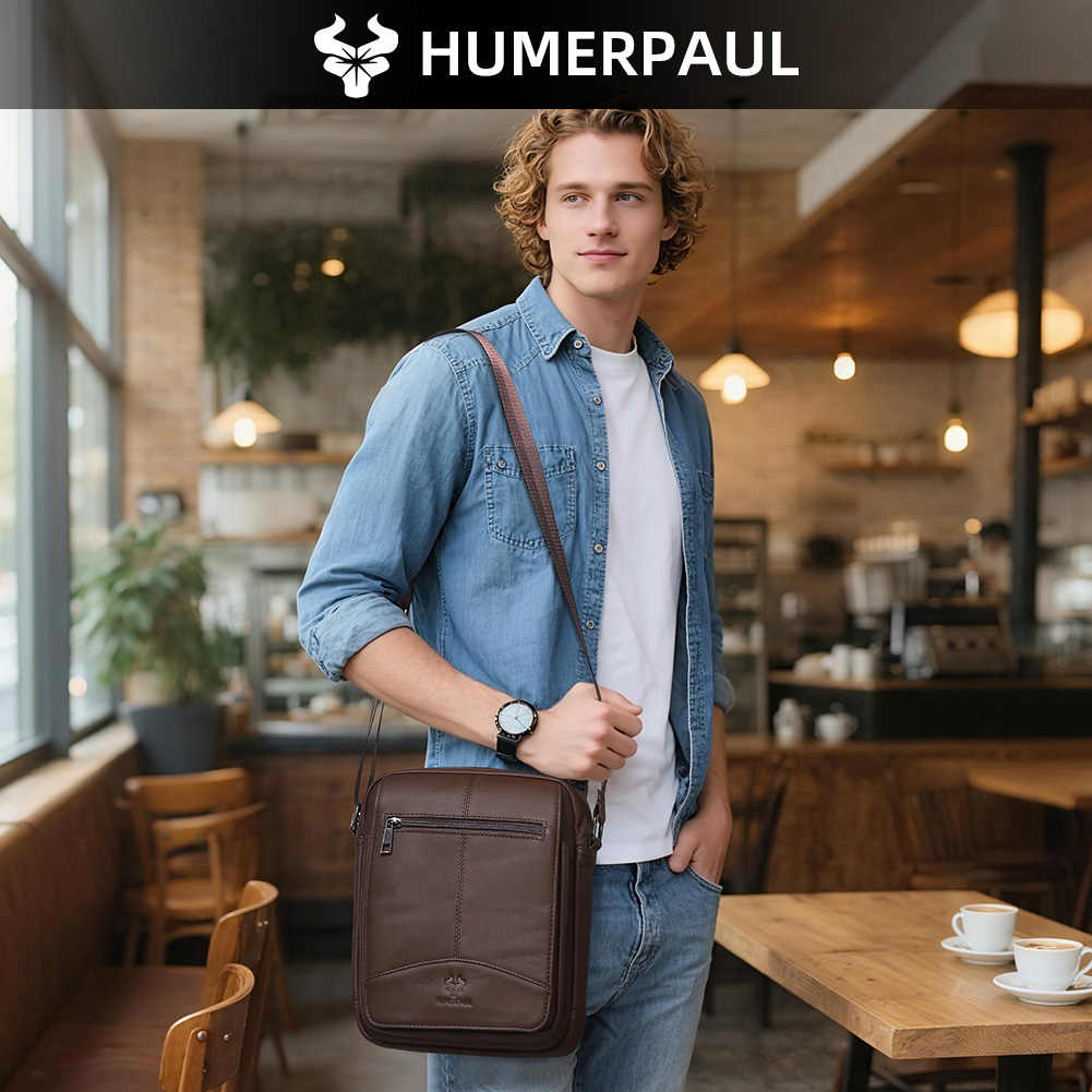 HUMERPAUL Genuine Leather Cros - Leather Work Bag Men avaliação e preço