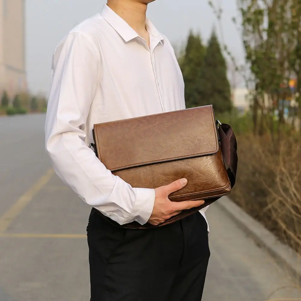 Luxury PU Leather Crossbody Ba - Leather Work Bag Men avaliação e preço