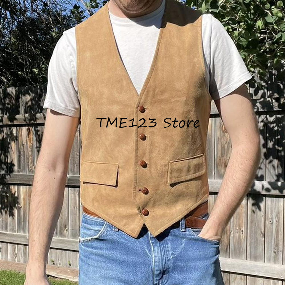 Men's Vest Suede Vests Two Fla - Leather Work Vest For Men avaliação e preço