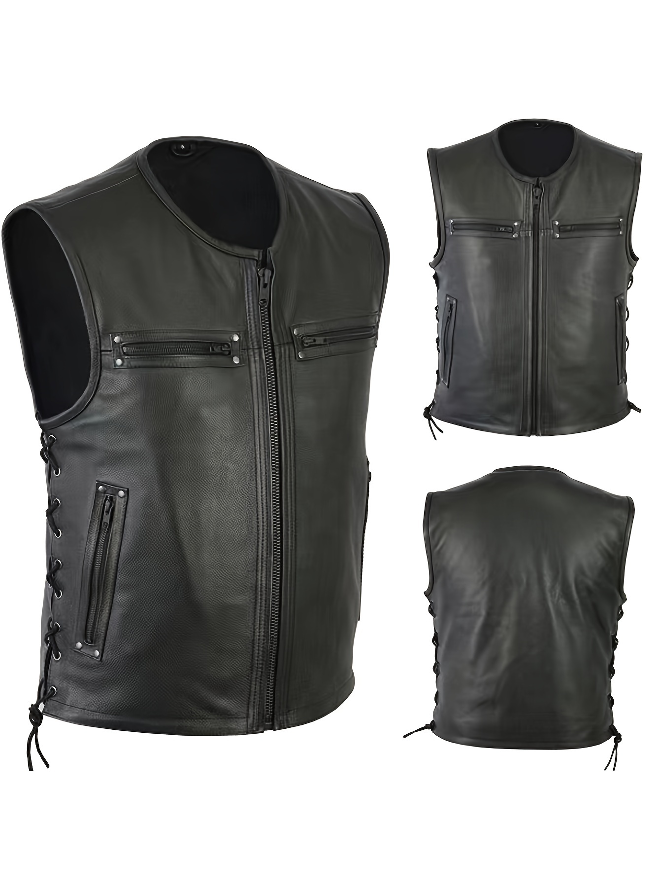 Men Solid Color Vest Motorcycl - Leather Work Vest For Men avaliação e preço
