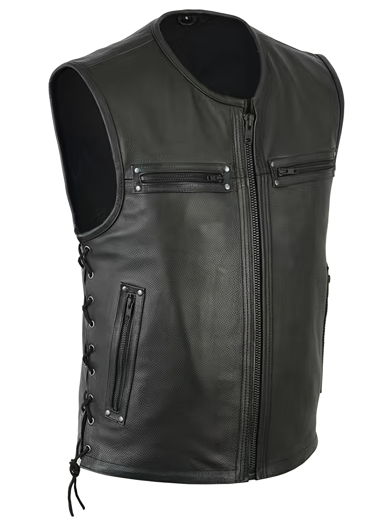 Men Solid Color Vest Motorcycl - Leather Work Vest For Men avaliação e preço