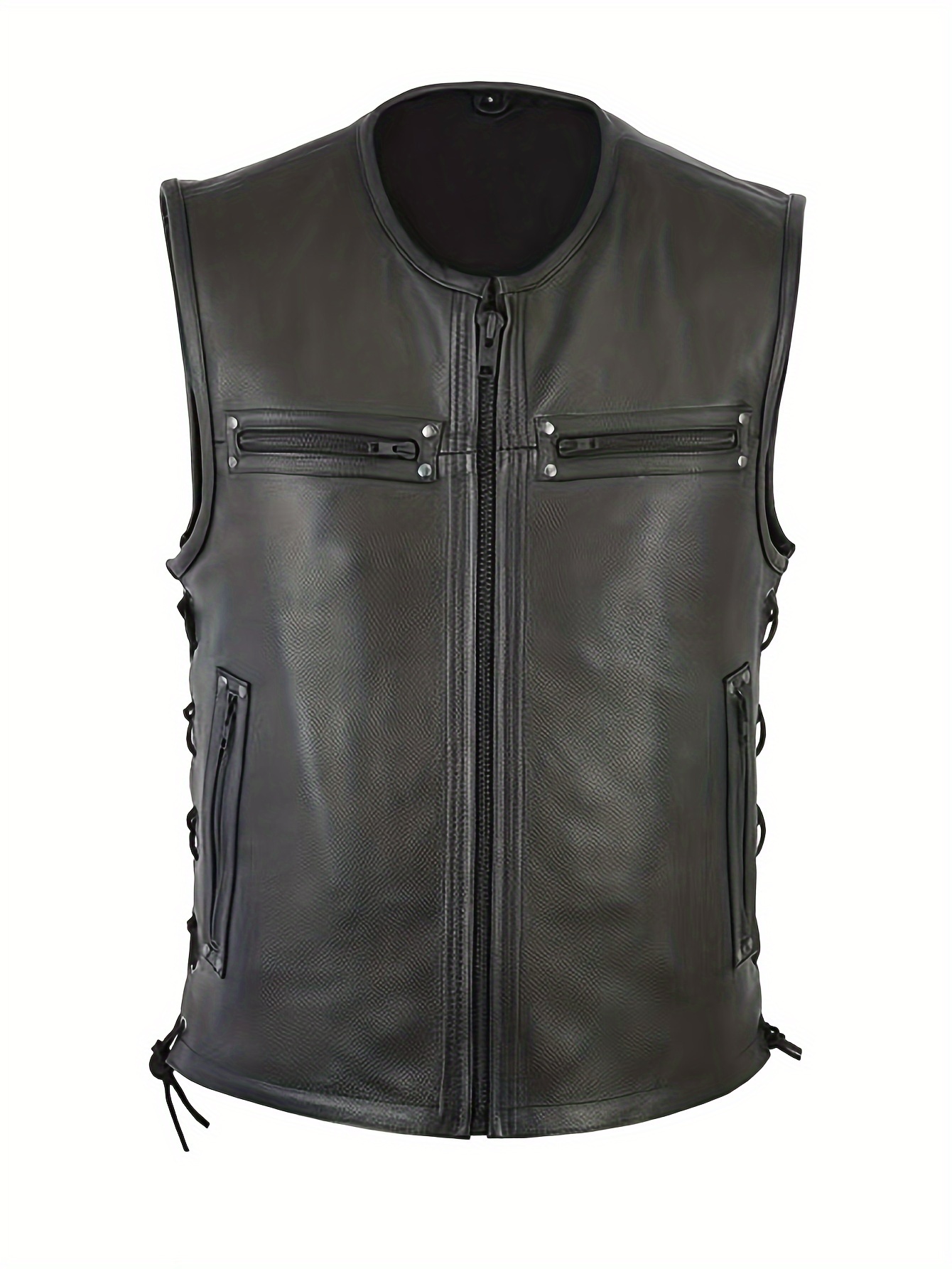 Men Solid Color Vest Motorcycl - Leather Work Vest For Men avaliação e preço