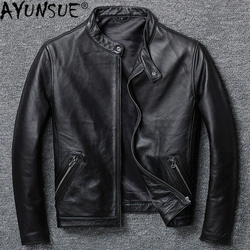 AYUNSUE 100% Real Cowhide Genu - Leather Work Jacket avaliação e preço