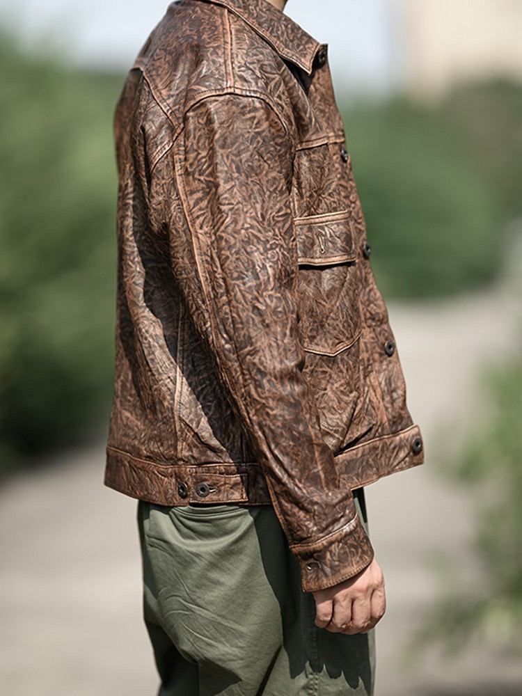 Vintage Wrinkled Real Sheepski - Leather Work Jacket avaliação e preço