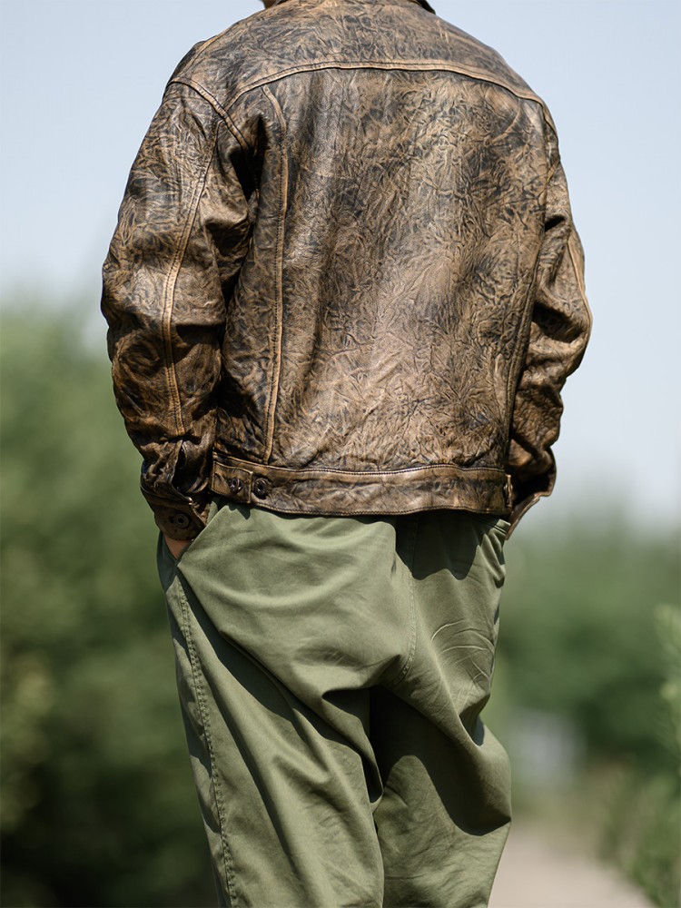 Vintage Wrinkled Real Sheepski - Leather Work Jacket avaliação e preço