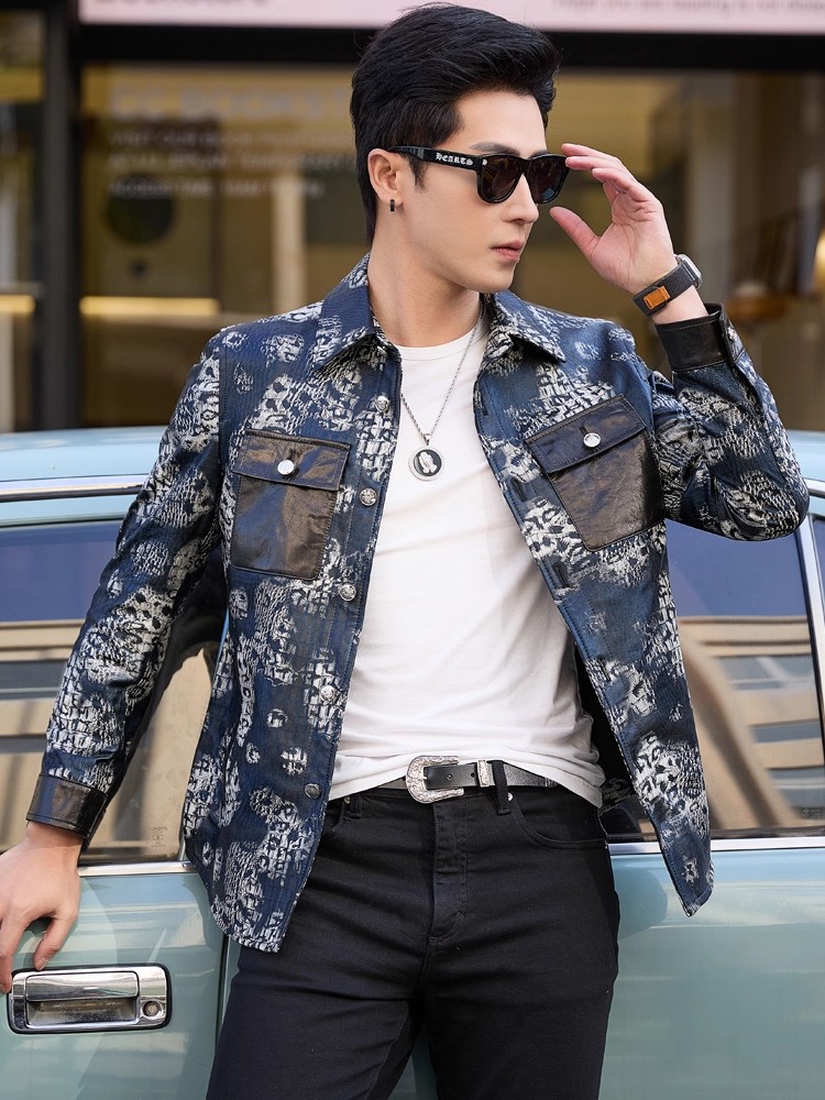 Luxury New Fashion Floral Prin - Leather Work Jacket avaliação e preço