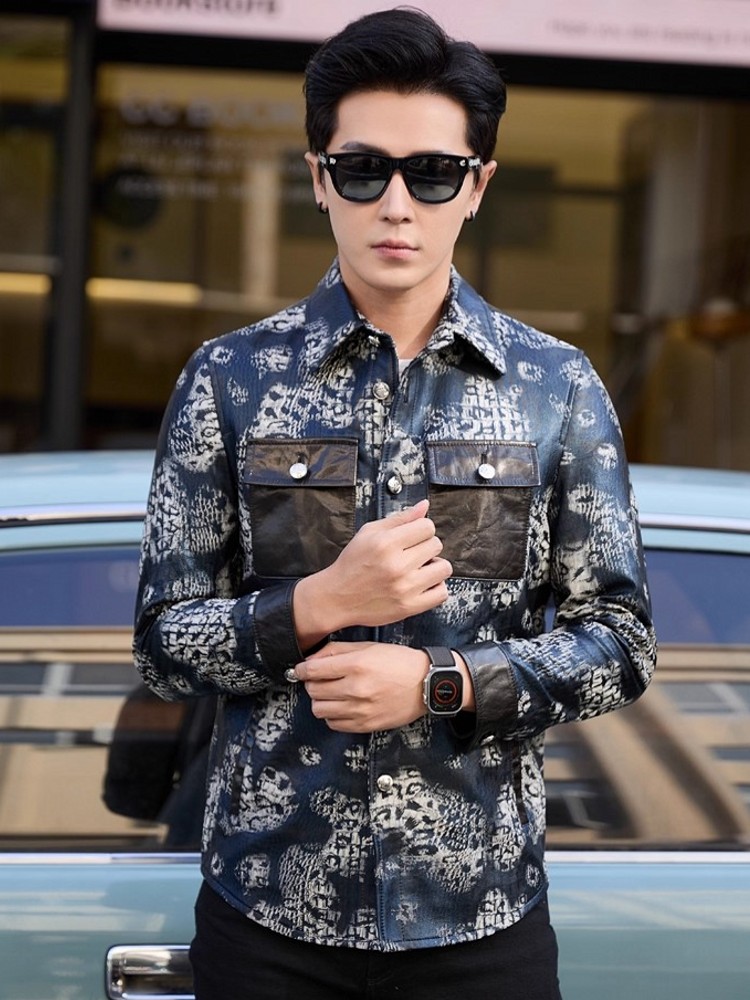 Luxury New Fashion Floral Prin - Leather Work Jacket avaliação e preço
