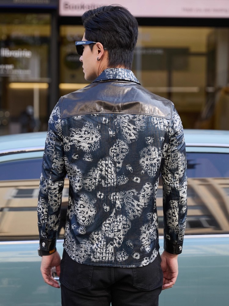 Luxury New Fashion Floral Prin - Leather Work Jacket avaliação e preço