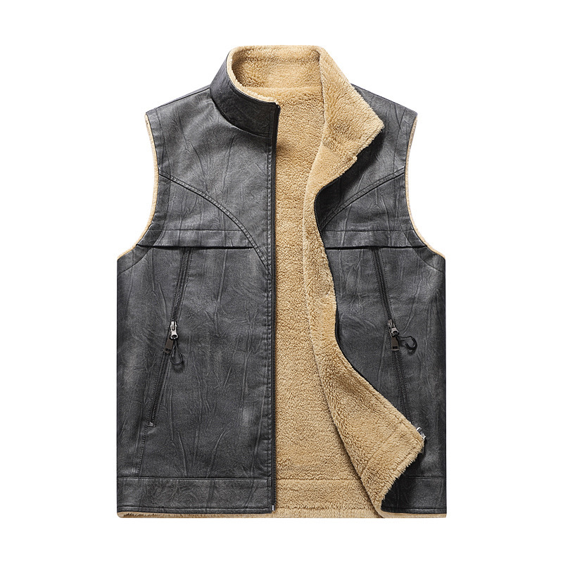 Autumn and Winter New Plush PU - Leather Work Vest For Men avaliação e preço