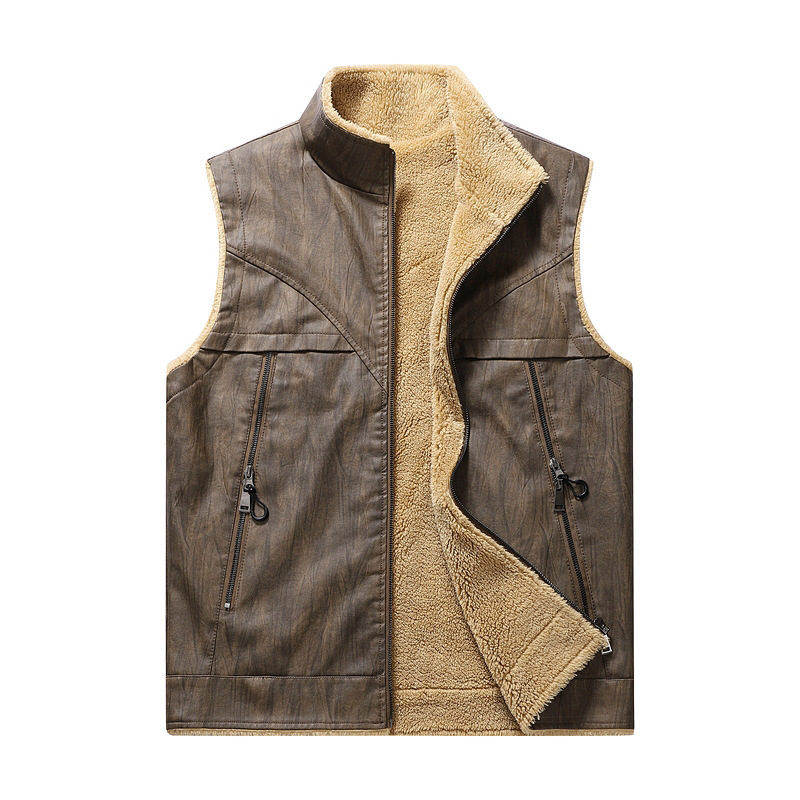 Autumn and Winter New Plush PU - Leather Work Vest For Men avaliação e preço