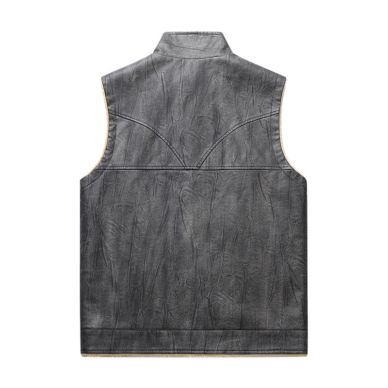Autumn and Winter New Plush PU - Leather Work Vest For Men avaliação e preço