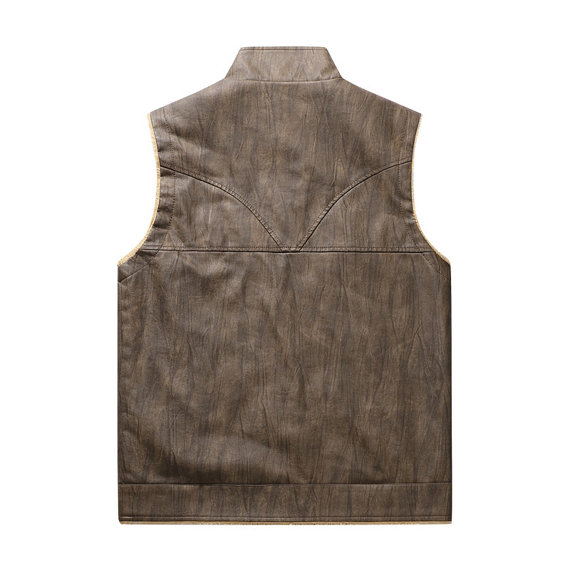 Autumn and Winter New Plush PU - Leather Work Vest For Men avaliação e preço