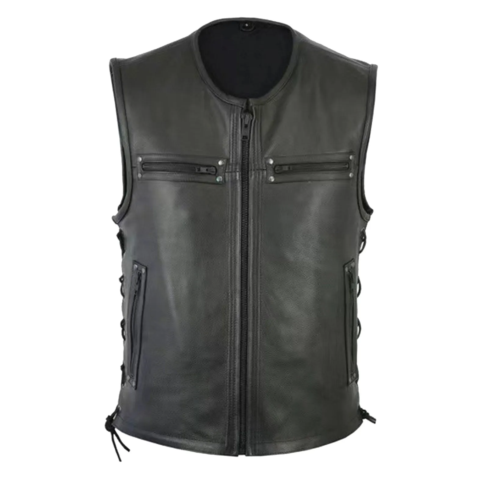 Men's Vest Motorcycle Fleet Pu - Leather Work Vest For Men avaliação e preço