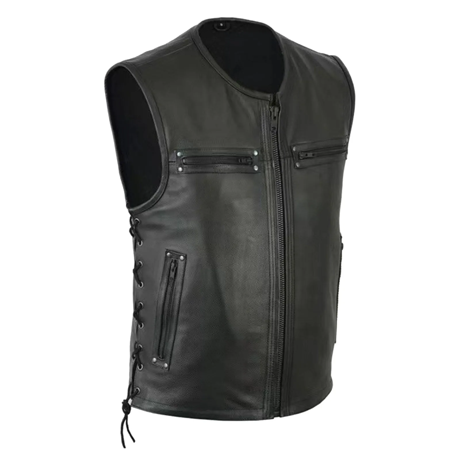 Men's Vest Motorcycle Fleet Pu - Leather Work Vest For Men avaliação e preço