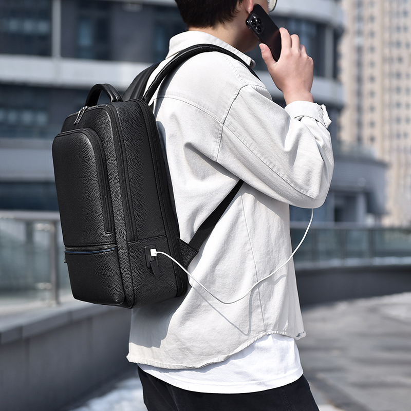 PU Leather Men's Backpack USB  - Leather Work Bag Men avaliação e preço