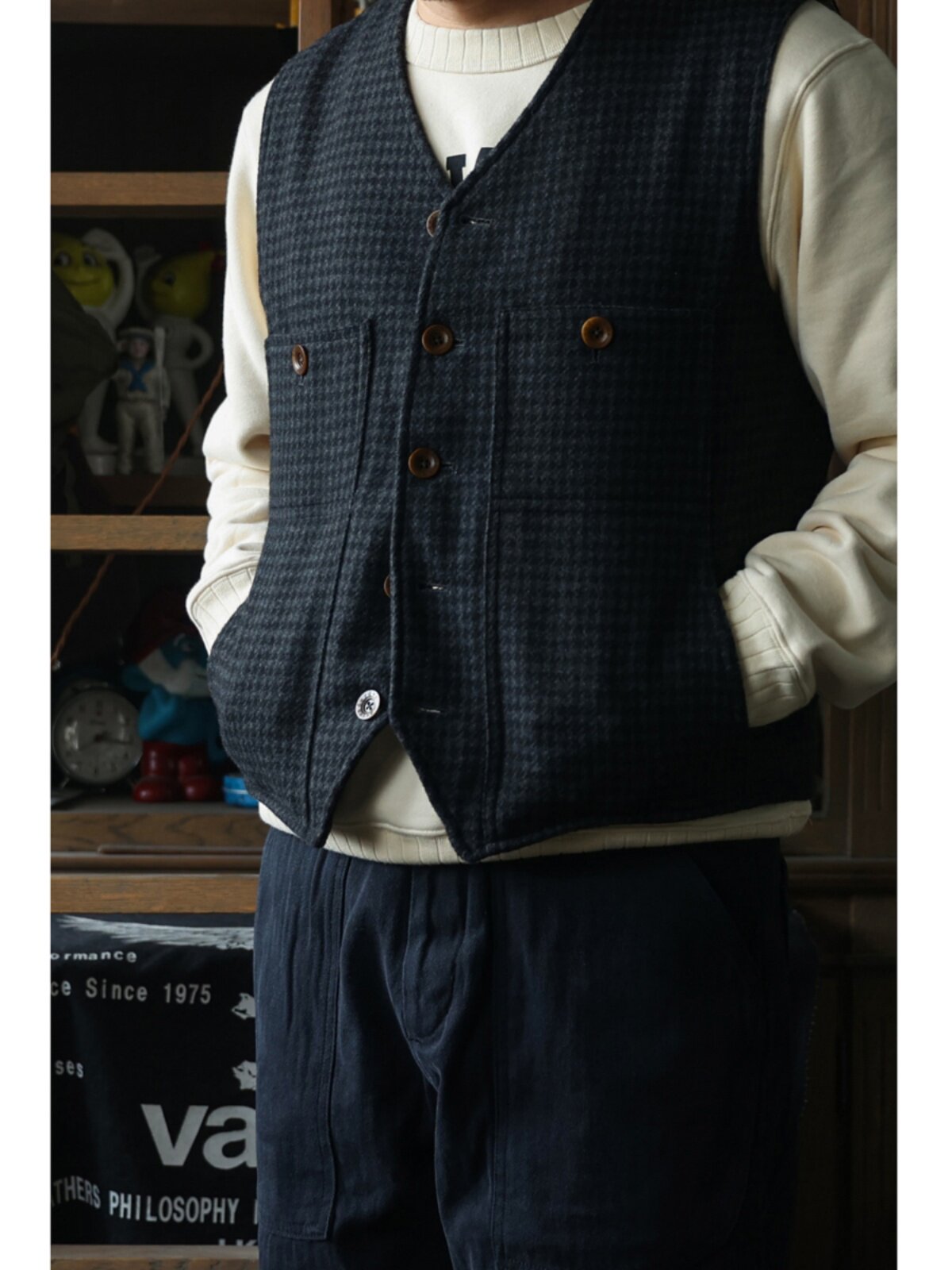 Secondorder FW24 Vintage Wool  - Leather Work Vest For Men avaliação e preço