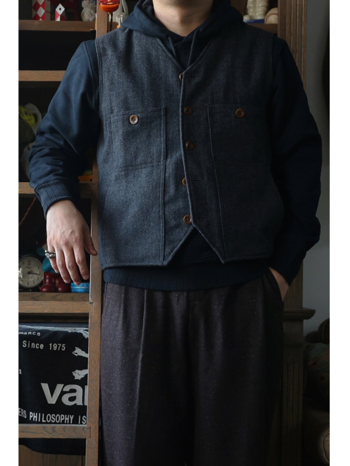 Secondorder FW24 Vintage Wool  - Leather Work Vest For Men avaliação e preço