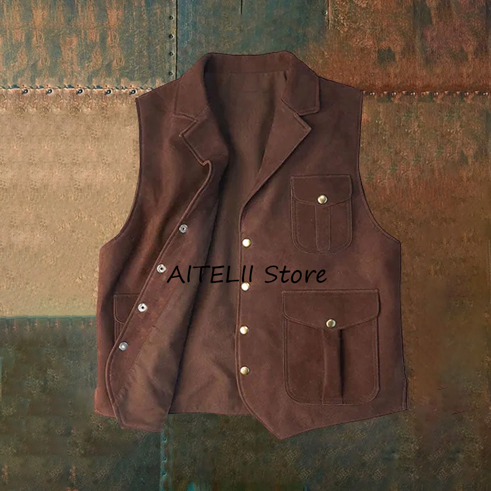 Gilet Men Single-breasted Vest - Leather Work Vest For Men avaliação e preço