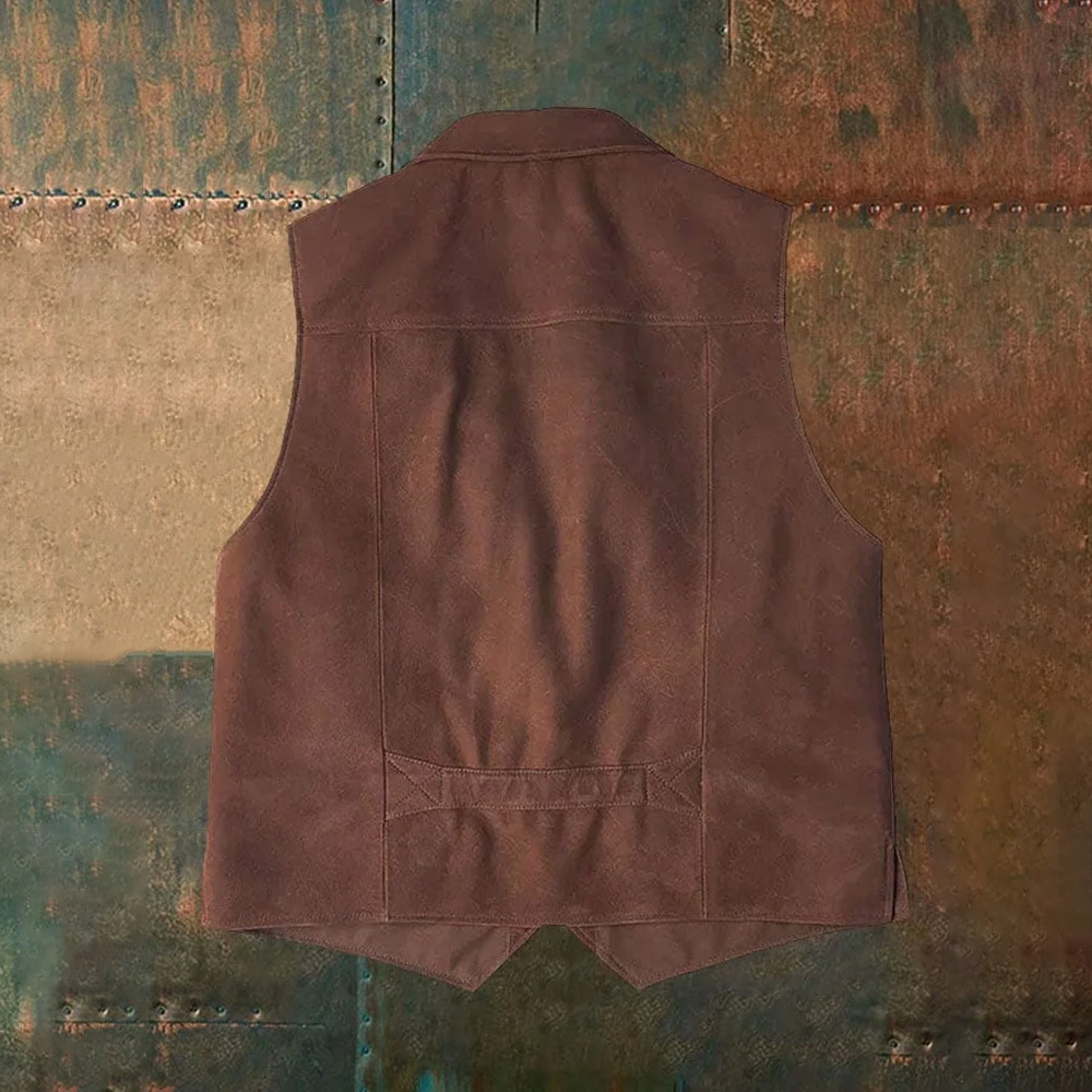 Gilet Men Single-breasted Vest - Leather Work Vest For Men avaliação e preço