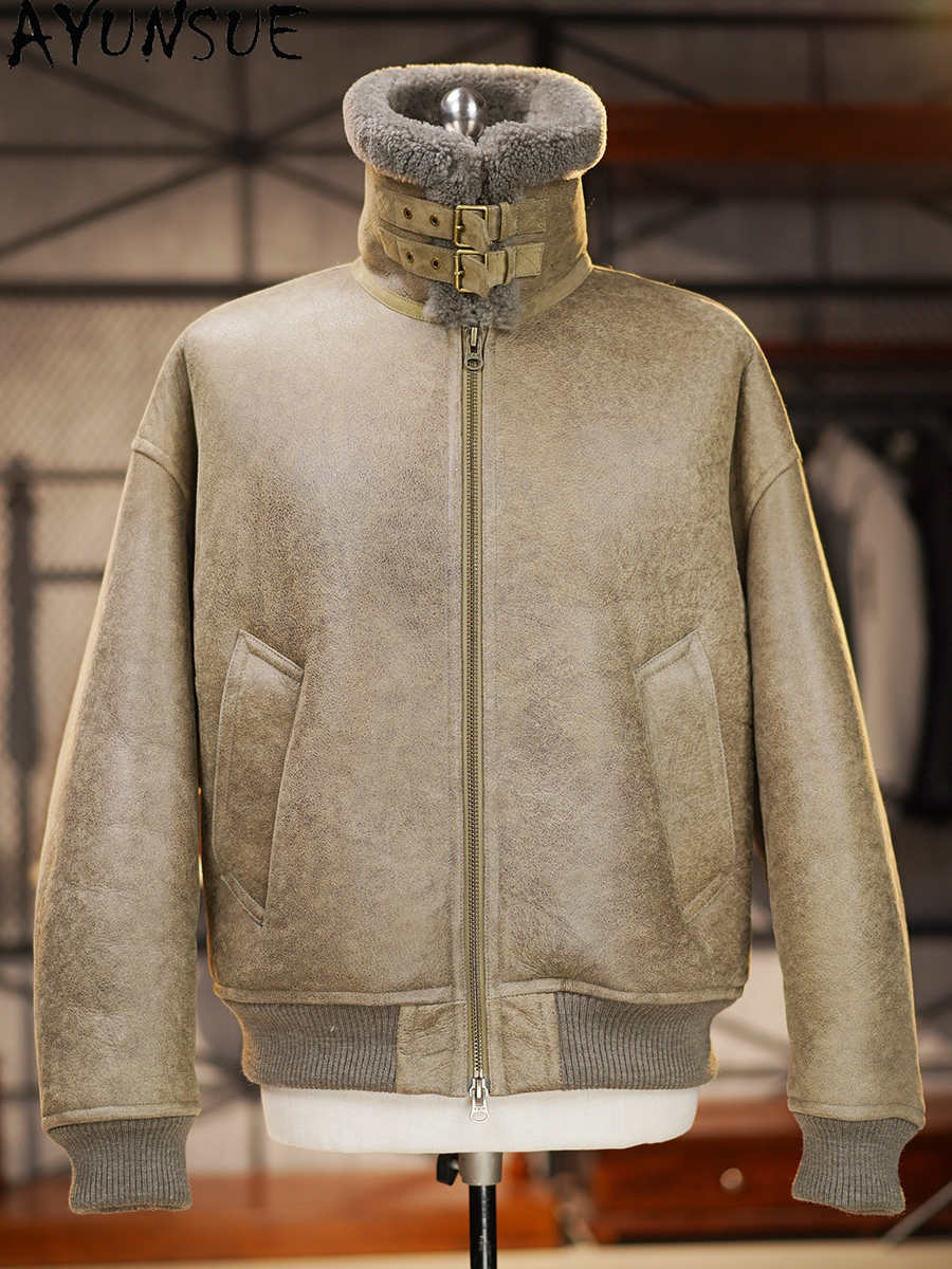 AYUNSUE High-end Natural Fur C - Leather Work Jacket avaliação e preço