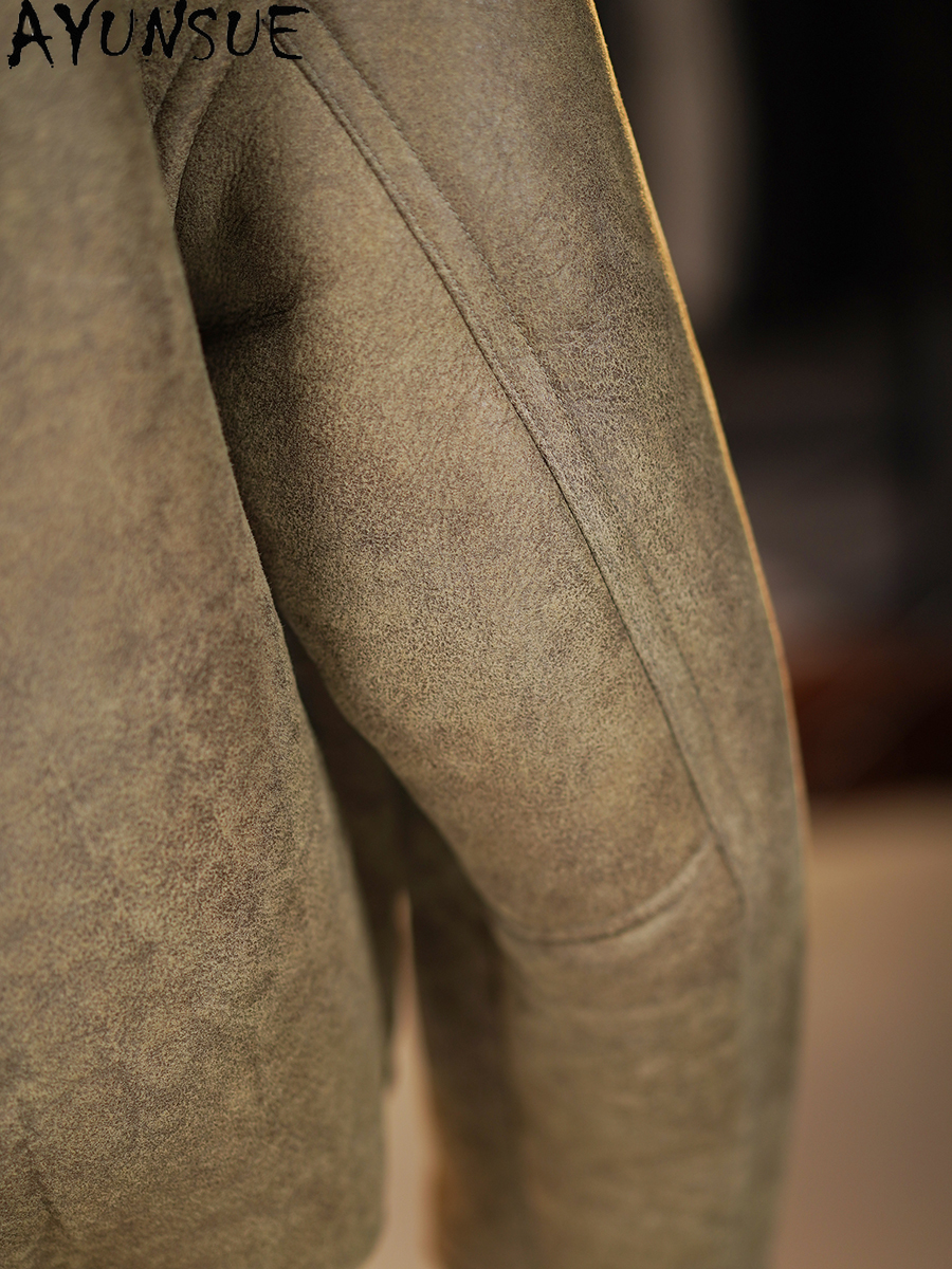 AYUNSUE High-end Natural Fur C - Leather Work Jacket avaliação e preço