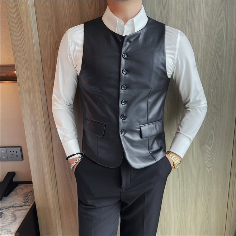2025 Autumn Men's Casual Leath - Leather Work Vest For Men avaliação e preço