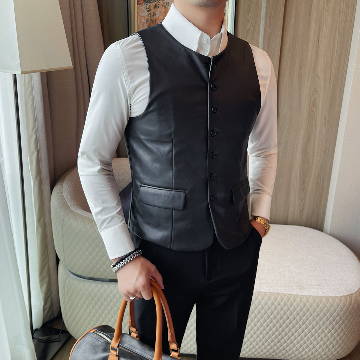 2025 Autumn Men's Casual Leath - Leather Work Vest For Men avaliação e preço