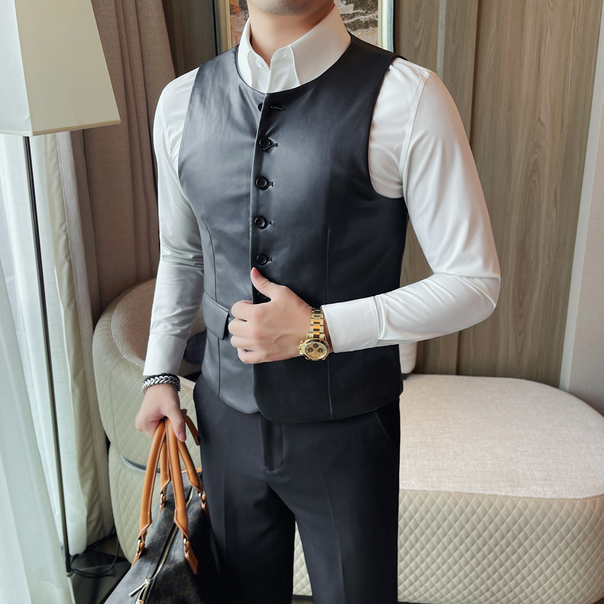 2025 Autumn Men's Casual Leath - Leather Work Vest For Men avaliação e preço