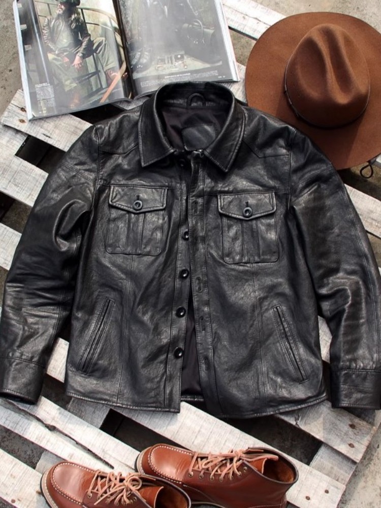 Punk Mens Genuine Leather Jack - Leather Work Jacket avaliação e preço