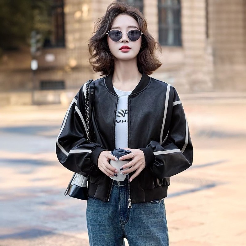 ​2025 Women's Short Leather Ba - Leather Work Jacket avaliação e preço