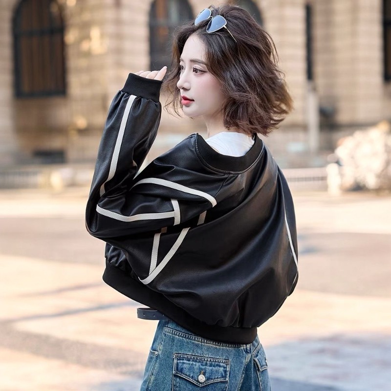 ​2025 Women's Short Leather Ba - Leather Work Jacket avaliação e preço