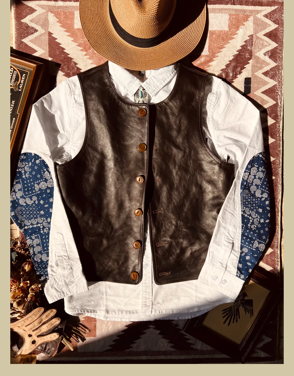 YR!Free shipping.Japanese Vint - Leather Work Vest For Men avaliação e preço