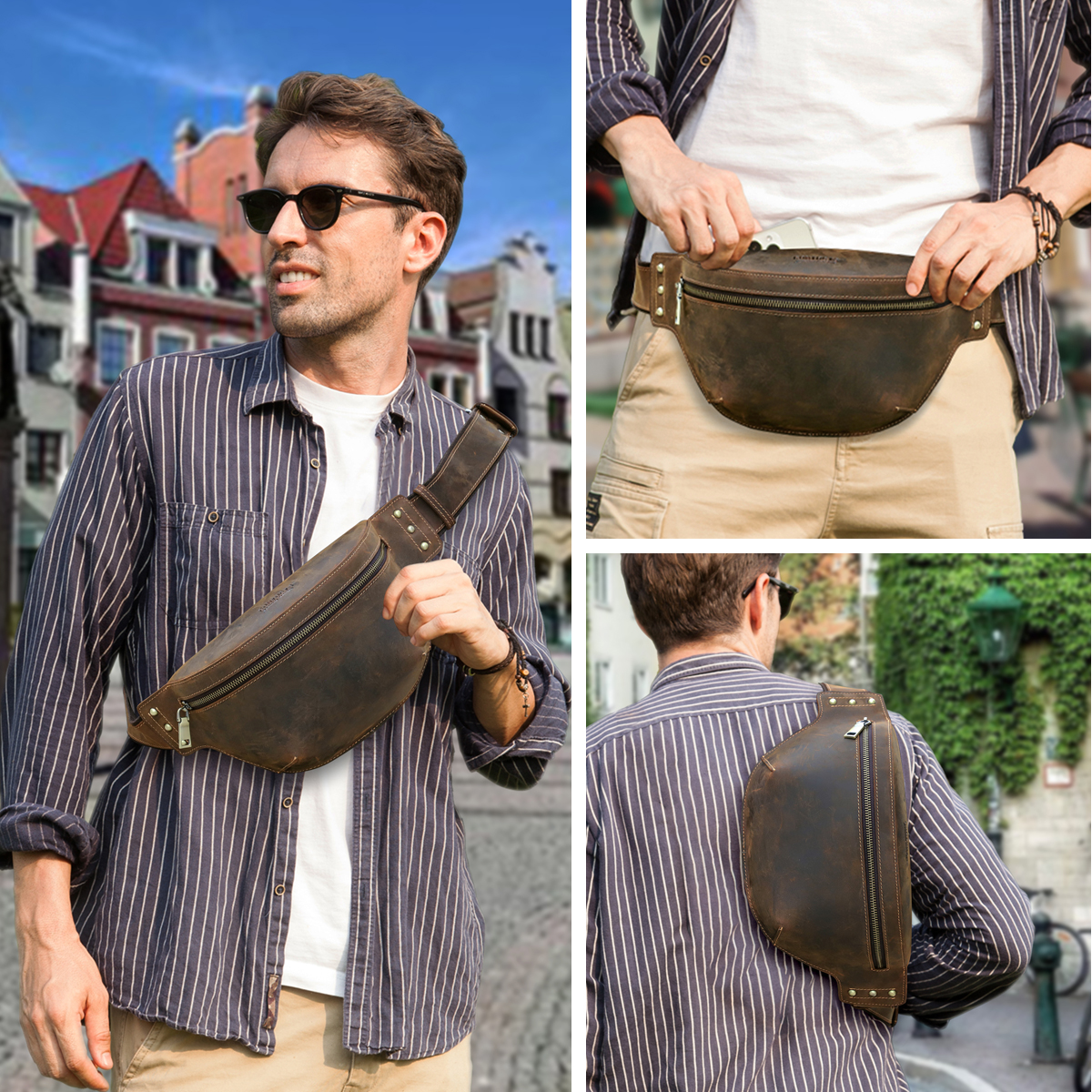 CONTACT'S Genuine Leather Wais - Leather Work Bag Men avaliação e preço