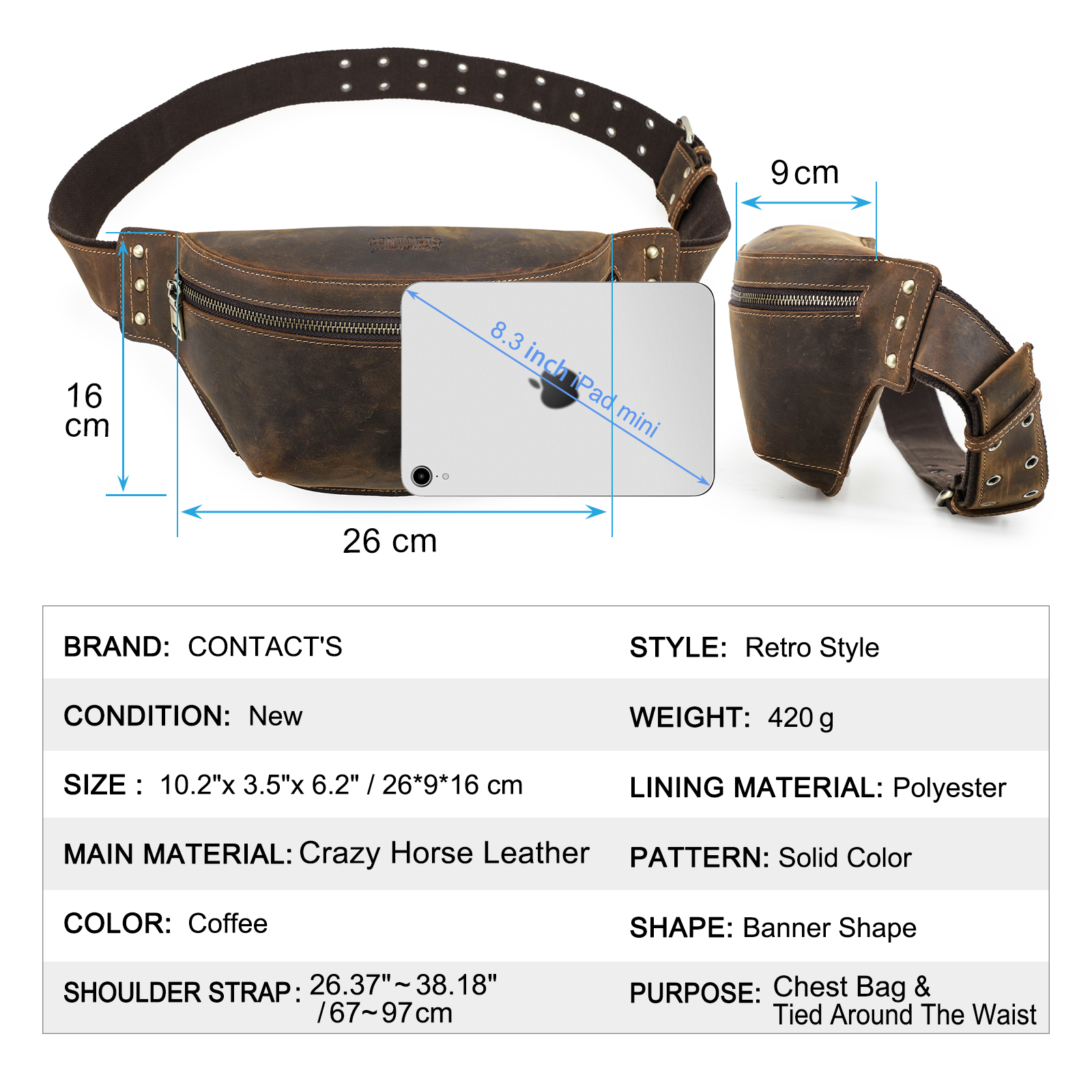 CONTACT'S Genuine Leather Wais - Leather Work Bag Men avaliação e preço