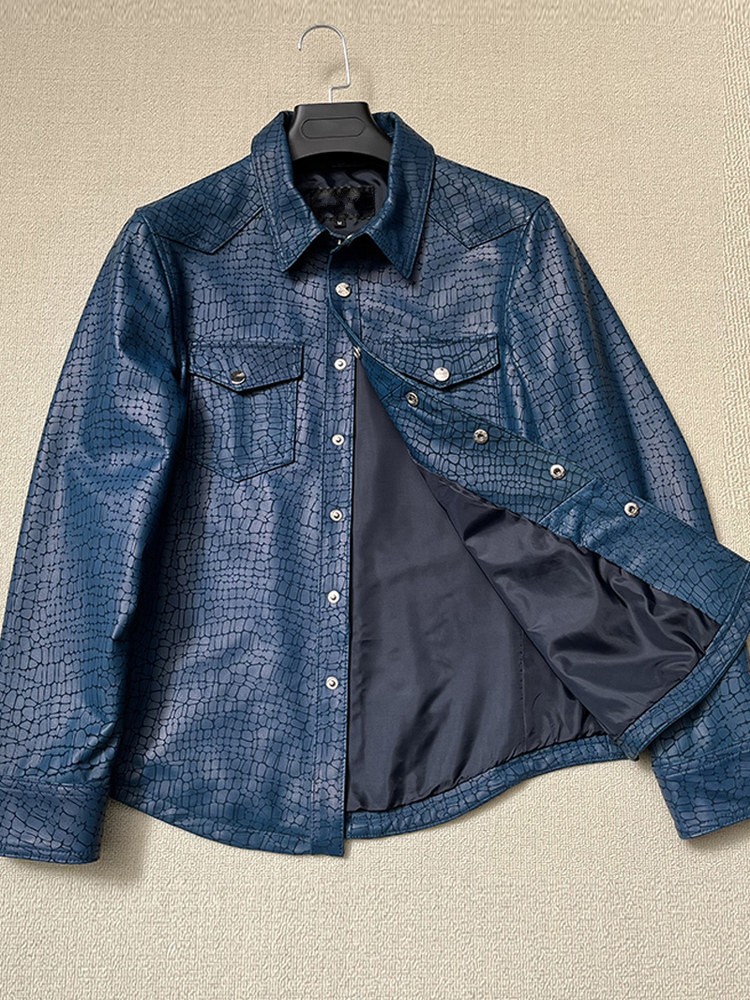 Men Spring Crocodile Pattern R - Leather Work Jacket avaliação e preço