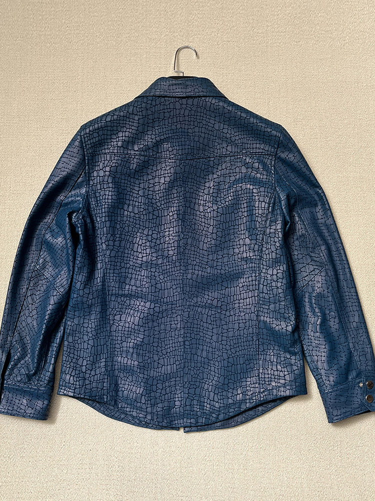 Men Spring Crocodile Pattern R - Leather Work Jacket avaliação e preço