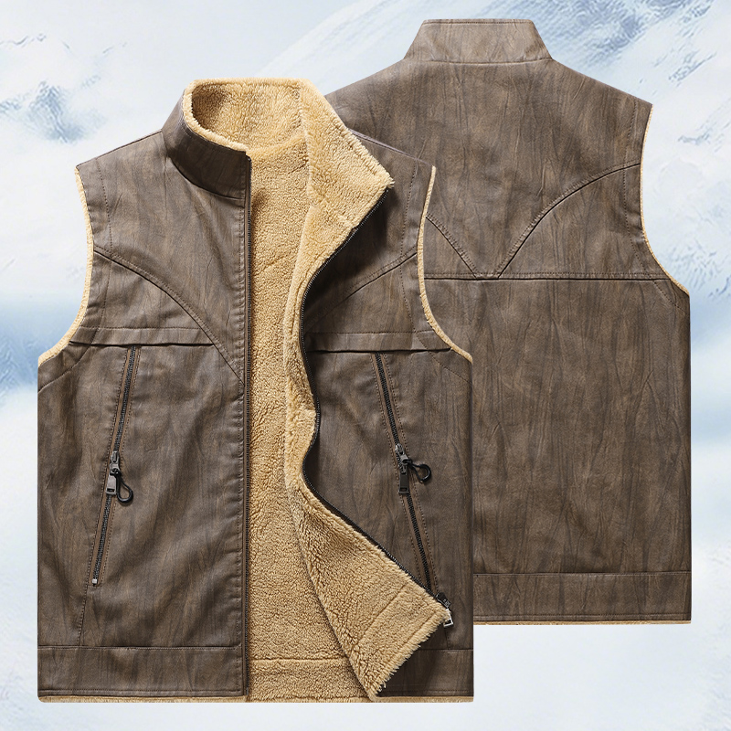 Winter Man Fleece Casual Sleev - Leather Work Vest For Men avaliação e preço