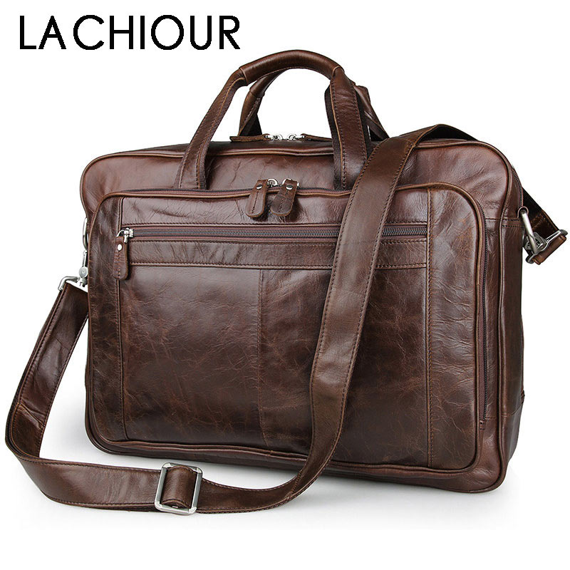 LACHIOUR Genuine Leather Men B - Leather Work Bag Men avaliação e preço