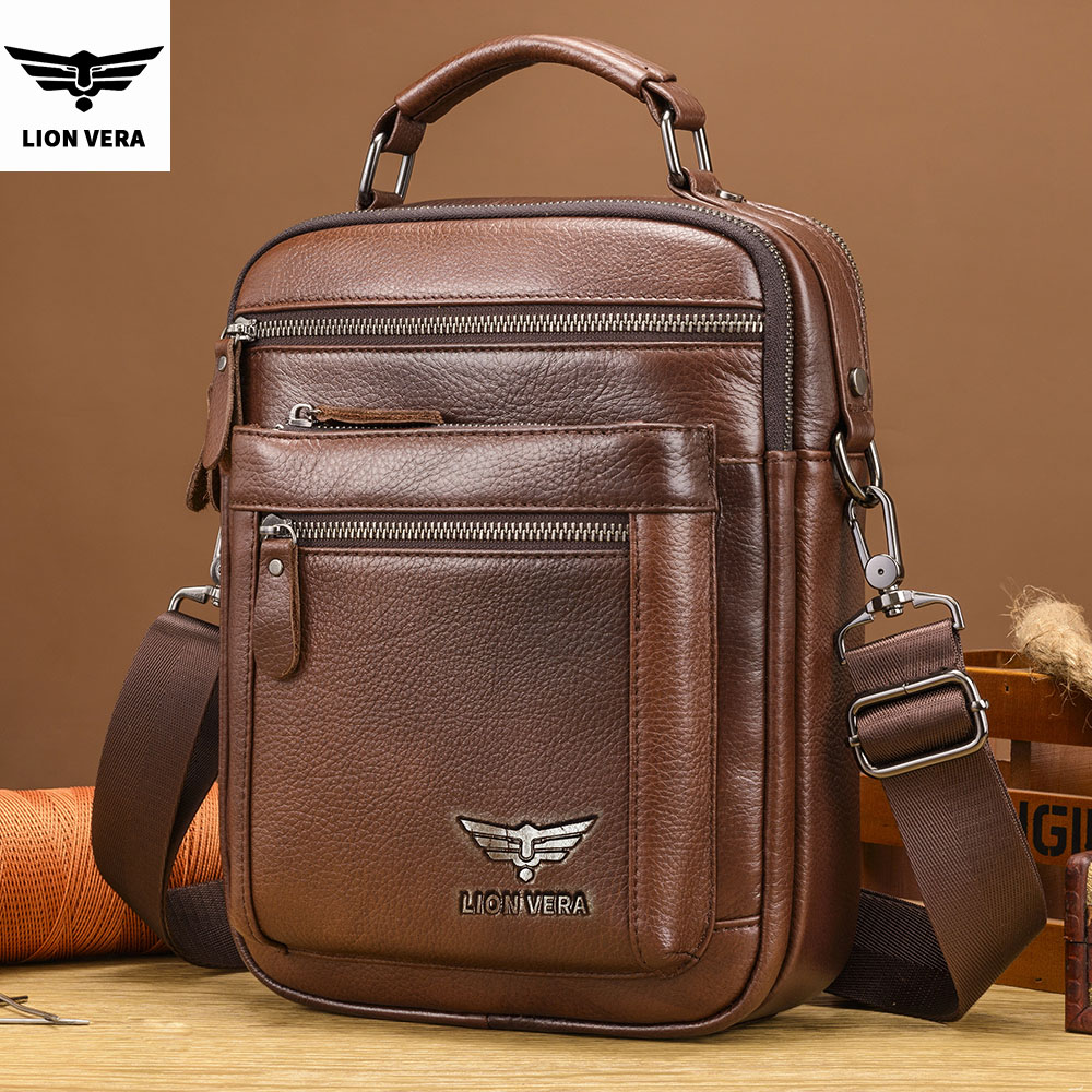 LION VERA Men's Shoulder Bag C - Leather Work Bag Men avaliação e preço