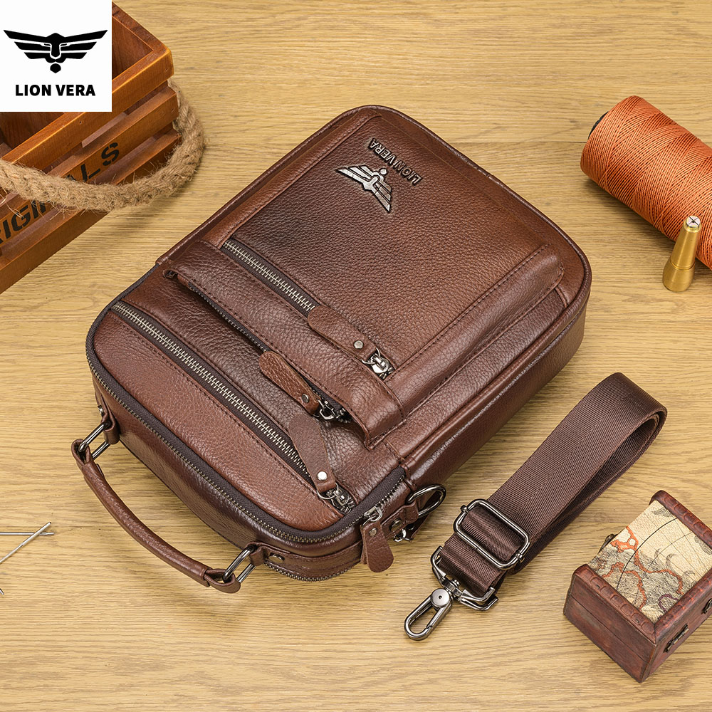 LION VERA Men's Shoulder Bag C - Leather Work Bag Men avaliação e preço
